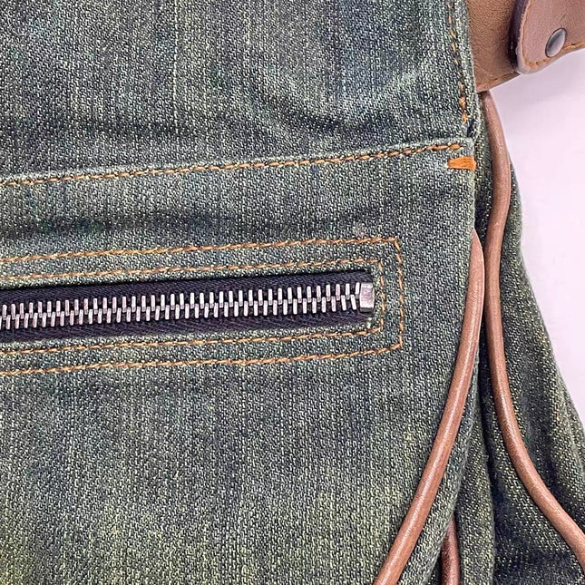 Dior Vintage Gaucho Large Green Denim Brown Leather Crossbody Bag