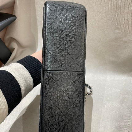 Chanel Classic Flap Jumbo 2012 Black Caviar Leather Double Flap Silver Hardware