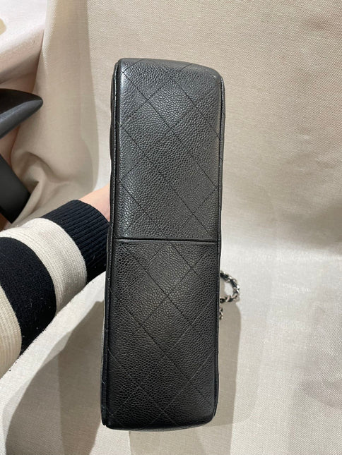 Chanel Classic Flap Jumbo 2012 Black Caviar Leather Double Flap Silver Hardware