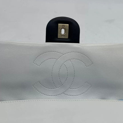 Chanel Graphic Medium Flap Bag Black Lambskin Leather White Edge