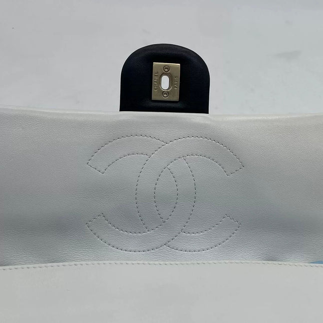 Chanel Graphic Medium Flap Bag Black Lambskin Leather White Edge
