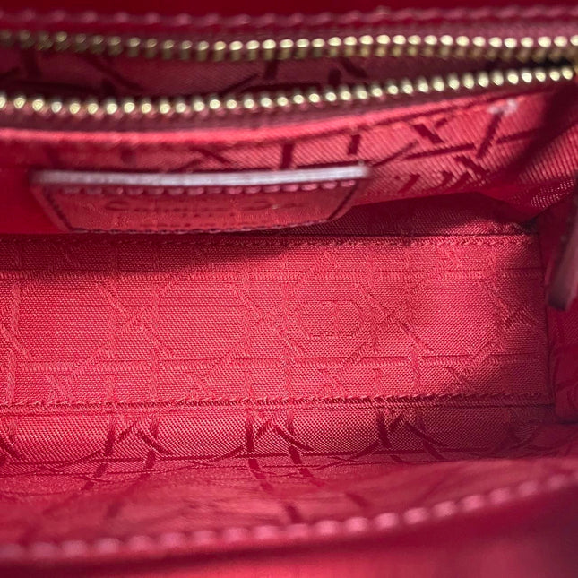 Lady Dior Mini Handbag 2017 Red Patent Leather Gold-tone Chain Strap