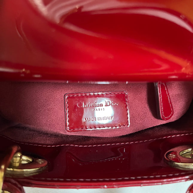 Lady Dior Mini Handbag 2019 Burgundy Red Patent Leather Gold-tone Chain Strap