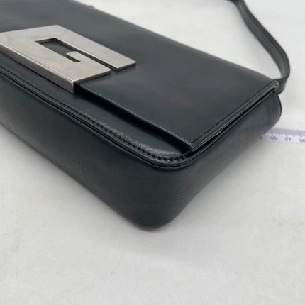 Gucci Vintage Black Leather Shoulder Bag Jumbo Square G Logo