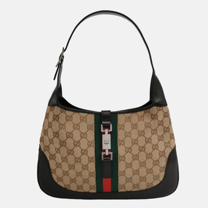 Gucci Jackie Vintage Medium Monogram Canvas Black Leather Shoulder Bag-Luxbags