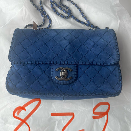 Chanel Royal Blue Suede Whipstitch Flap Jumbo Bag Silver Hardware