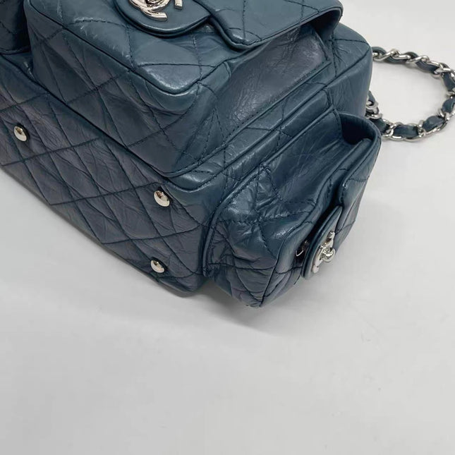 Chanel Cambon Multi-pocket Ligne Reporter Bag Medium Navy Calfskin Leather