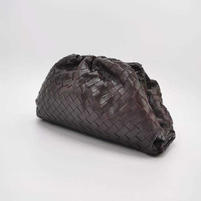 Bottega Veneta Pouch Large Intrecciato Dark Chocolate Brown Calfskin Leather