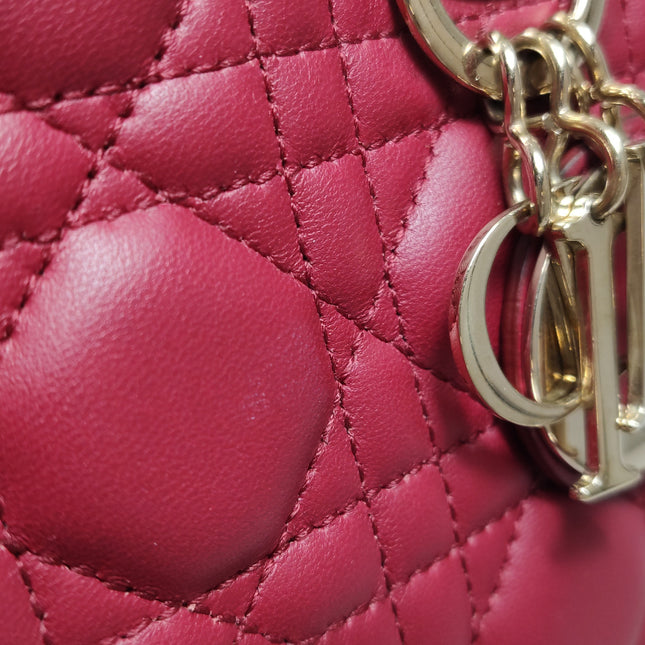 Lady Dior Mini 2020 Dark Red Lambskin Leather Gold HW Chain Strap