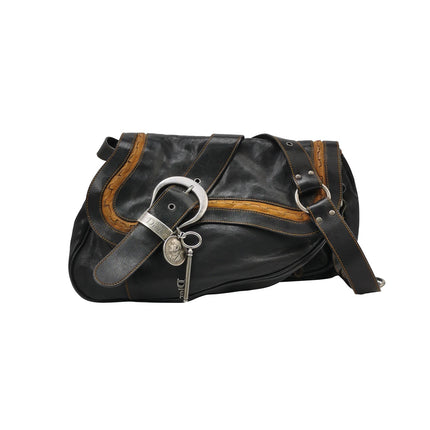 Dior Vintage Gaucho Large Black Leather Crossbody Bag-Luxbags