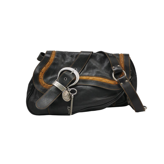 Dior Vintage Gaucho Large Black Leather Crossbody Bag-Luxbags