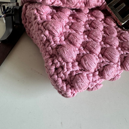 Fendi Baguette Bag Pink Crochet Knit Wool Pompom Shoulder Bag