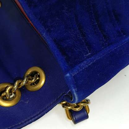 Gucci Marmont Mini Flap Navy Velvet Handbag