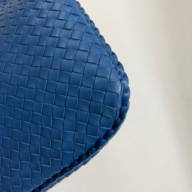 Sold Bottega Veneta Veneta Hobo Medium Blue Intrecciato Leather Bag 47cm