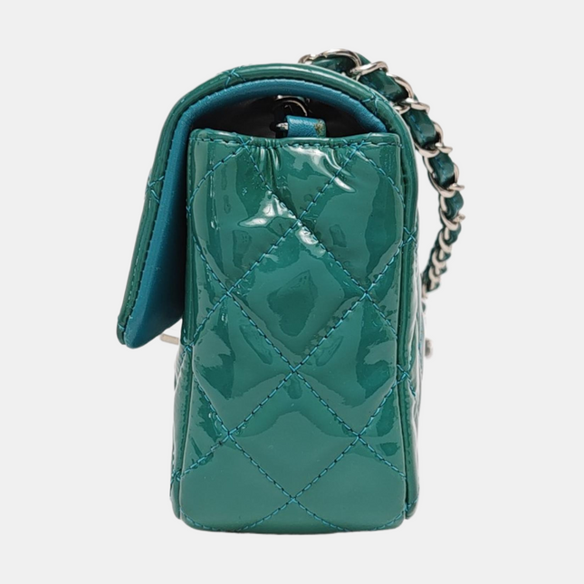 Chanel Classic Flap Rectangular Mini Blue Patent Leather Silver Hardware