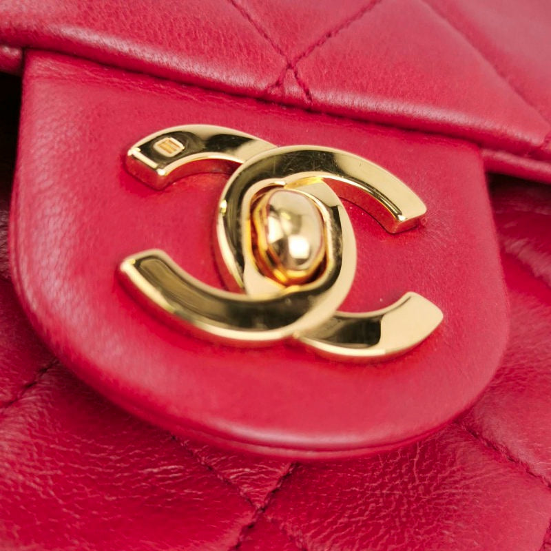 Chanel Vintage Classic Flap Mini Square Red Lambskin 24k Gold HW, 1989-1991