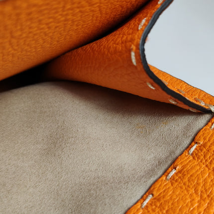 Fendi Peekaboo ISeeU Sellier Orange / White Interlace Leather Medium Top Handle Bag