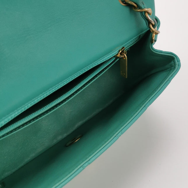 Chanel Classic Flap Mini 2018 Turquoise Blue Green Lambskin Leather Gold Hardware