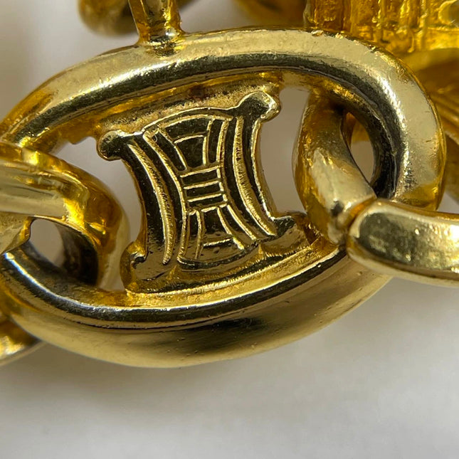 Celine 1990s Gold-tone Triomphe Planet Link Charm Bracelet