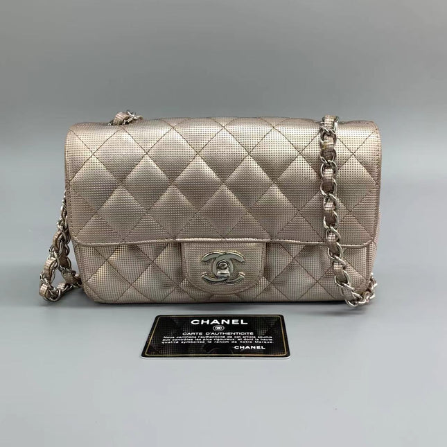 Sold Chanel Classic Flap 2016 Pink Metallic Pixel Effect Calfskin Leather Mini Crossbody Bag
