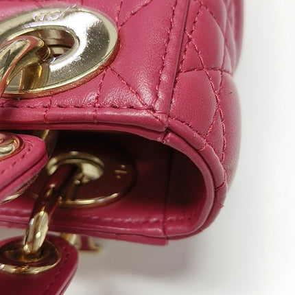 Sac Lady Dior Mini Lipstick Rose Cuir d'Agneau Quincaillerie Dorée Bandoulière Chaîne