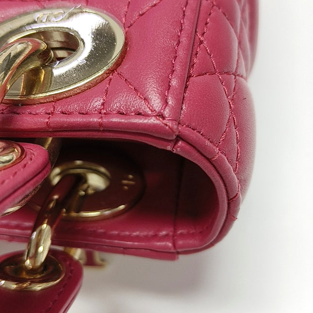 Lady Dior Mini Pink Lambskin Leather Gold Hardware Chain Strap 2020