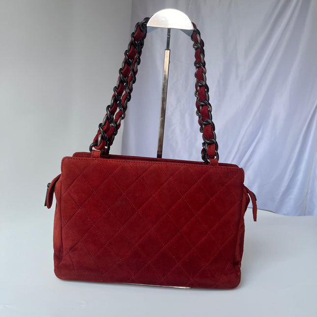 Sac fourre-tout Chanel Kelly Mini 1997-1999 en cuir suède rouge