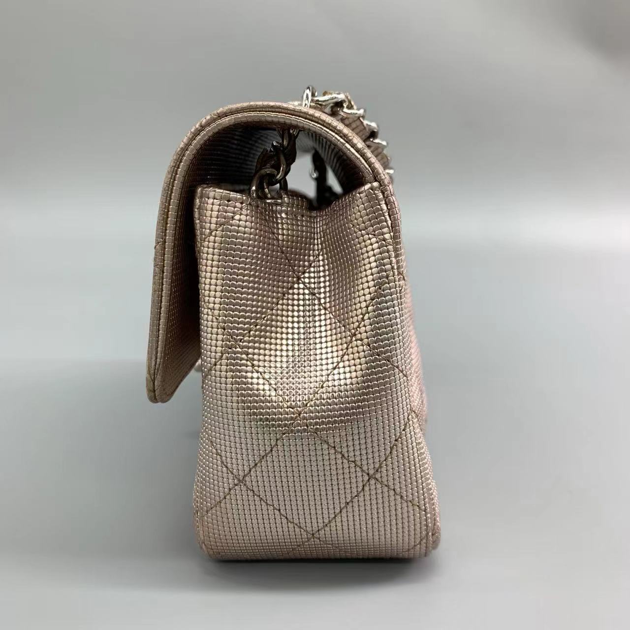 Chanel Classic Flap 2016 Pink Metallic Pixel Effect Calfskin Leather Mini Crossbody Bag