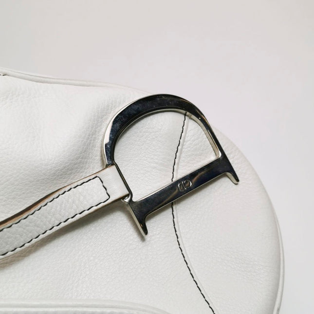 Dior Saddle Vintage Leather White with Silver Hardware