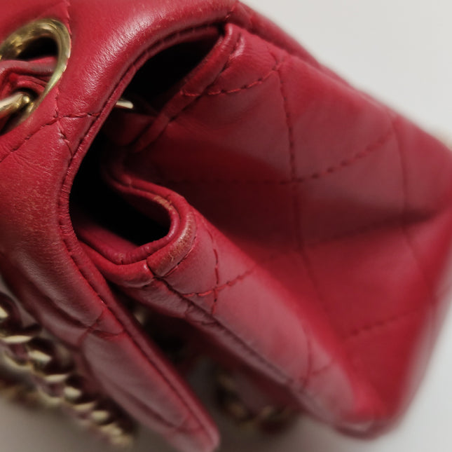 Chanel Classic Flap Mini Square Red Lambskin Leather Gold Hardware