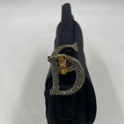 Dior Saddle Mini Silk Handbag Black with crystals