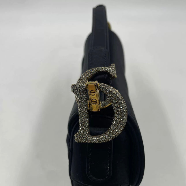 Dior Saddle Mini Silk Handbag Black with crystals