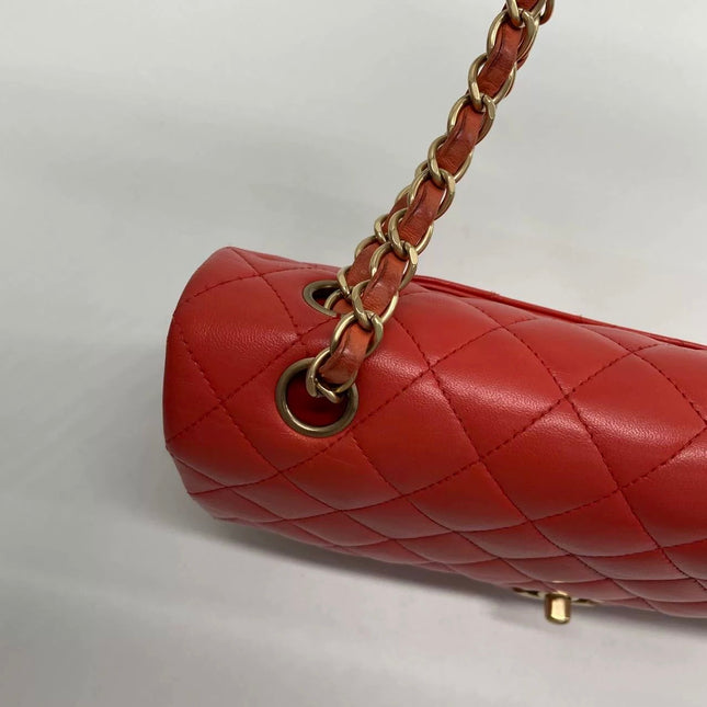 Chanel Classic Flap Medium Red Lambskin Leather with Gold Hardware