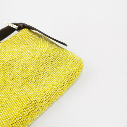 Fendi Lemon Yellow Beaded Top Opening Crossbody Bag