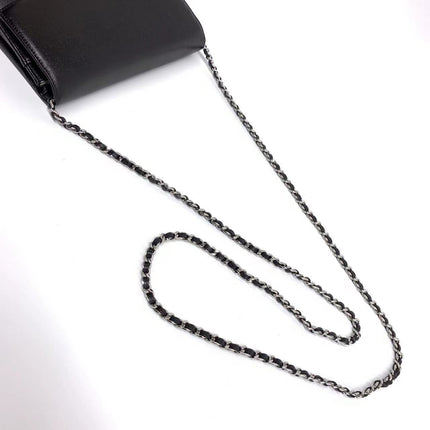Sold Chanel Wallet On Chains WOC Black Caviar Leather Silver Chains