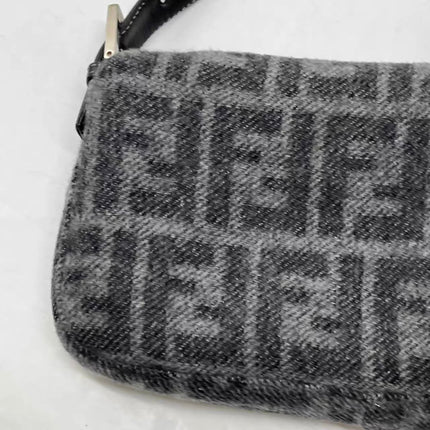 Fendi Baguette Bag Grey Wool Zucca Print Shoulder Bag