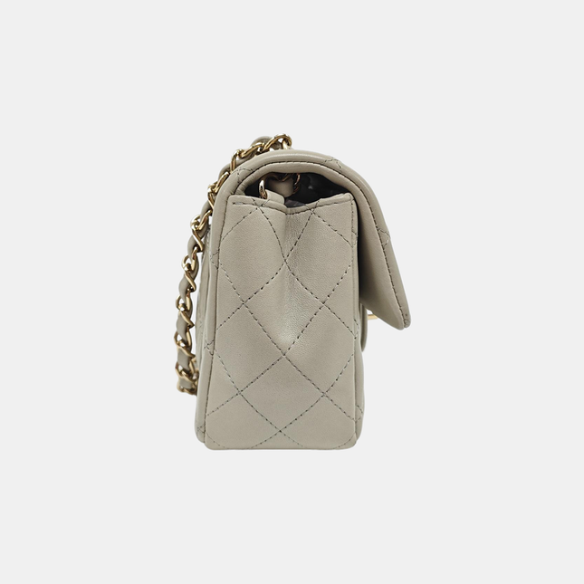 Chanel Classic Flap Rectangular Mini Grey Lambskin Leather Gold Hardware Microchip