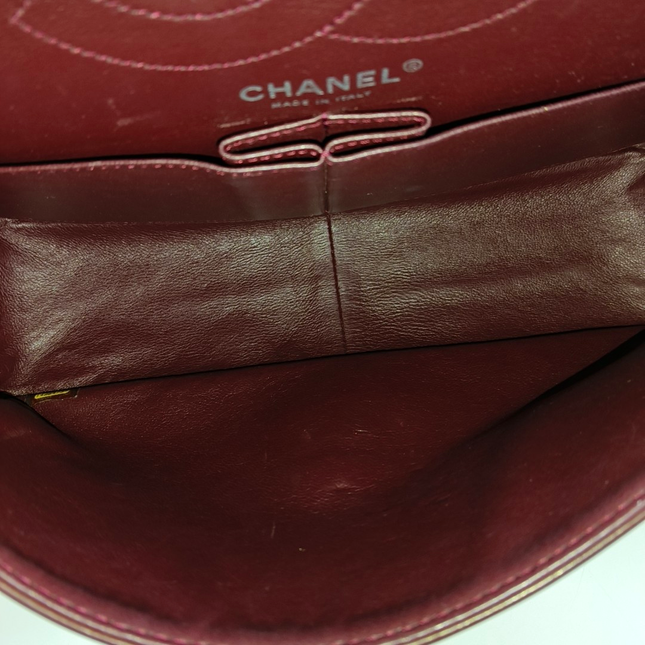 Chanel 2.55 Jumbo Double Flap Burgundy Patent Leather Silver HW 2010