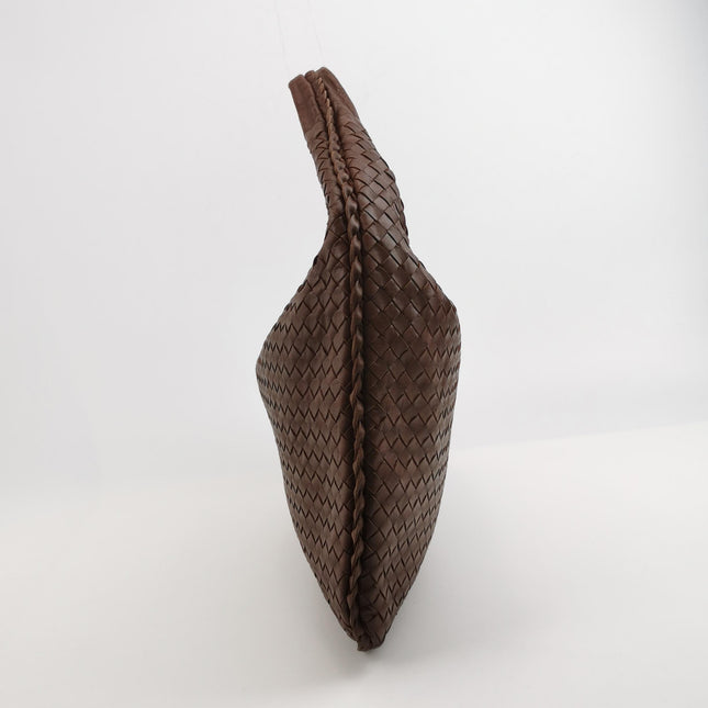 Bottega Veneta Veneta Hobo Intrecciato Chocolate Brown Medium Lambskin Leather 45cm