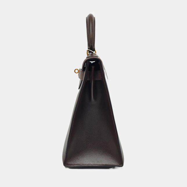 Hermes Kelly 28 Vintage Sellier Dark Brown Epsom Leather Gold Hardware 1990