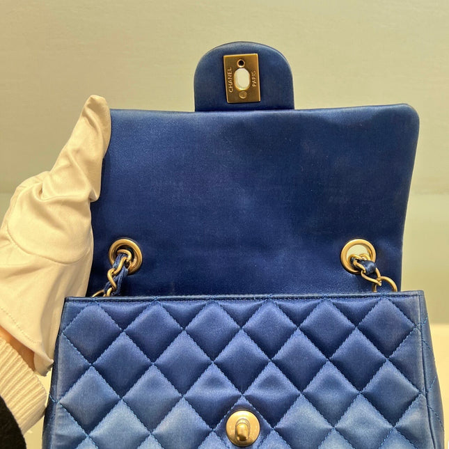 Chanel Classic Flap Mini 2013 Blue Silk Satin Gold Hardware
