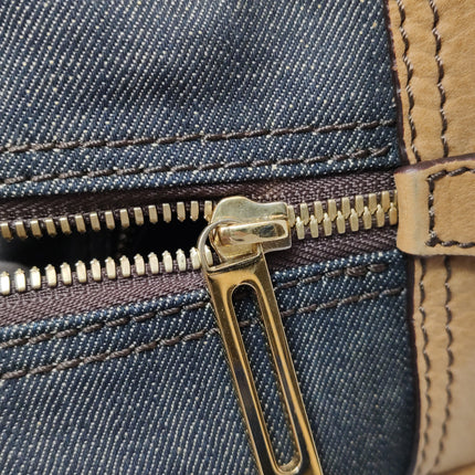 Loewe Amazona 28 Denim Beaded Embroidery Brown Leather Handbag