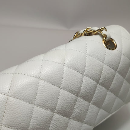 Chanel Classic Flap Medium 2010 White Caviar Leather Gold Hardware