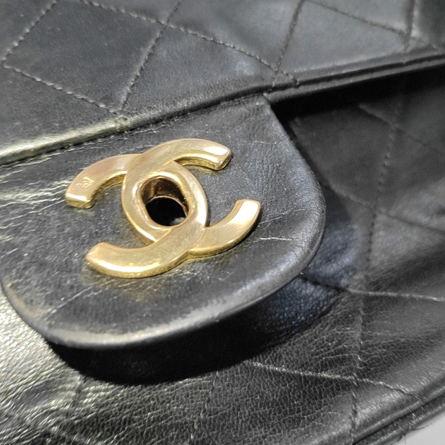 Chanel Classic Flap Vintage Black Lambskin Leather with 24k Gold Hardware, 1989-1991