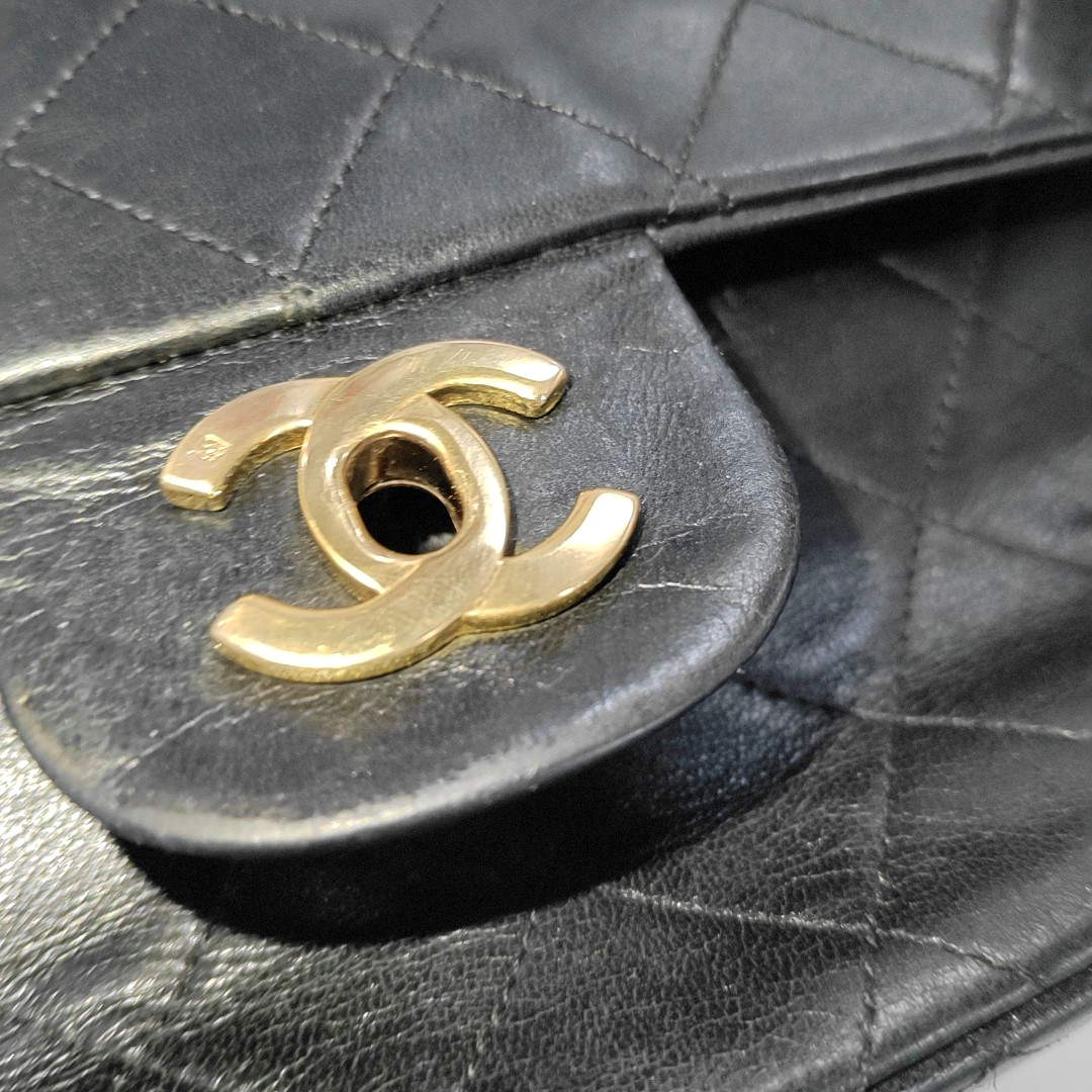 Chanel Classic Flap Vintage Black Lambskin Leather with 24k Gold Hardware, 1989-1991