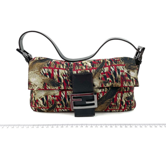 FENDI Baguette Vintage Bird Printed Multicolor Canvas Shoulder Bag-Luxbags