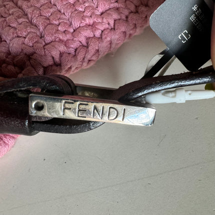 Fendi Baguette Bag Pink Crochet Knit Wool Pompom Shoulder Bag