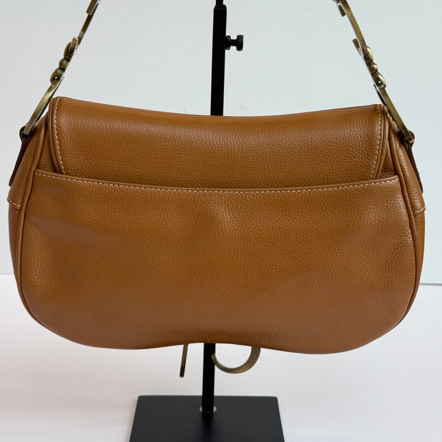 Dior Vintage Double Saddle Brown Leather Gold-tone Hardware