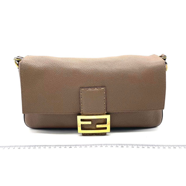 Fendi Baguette Selleria Calfskin Leather Crossbody Bag Large Brown