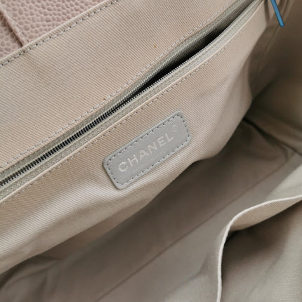 Chanel Deauville Tote Medium Pink Leather Top Handle Leather Chain Straps